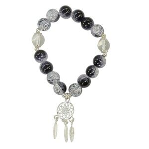 CLASSIC Black And White Crackle GLASS Bead STRETCH Bracelet